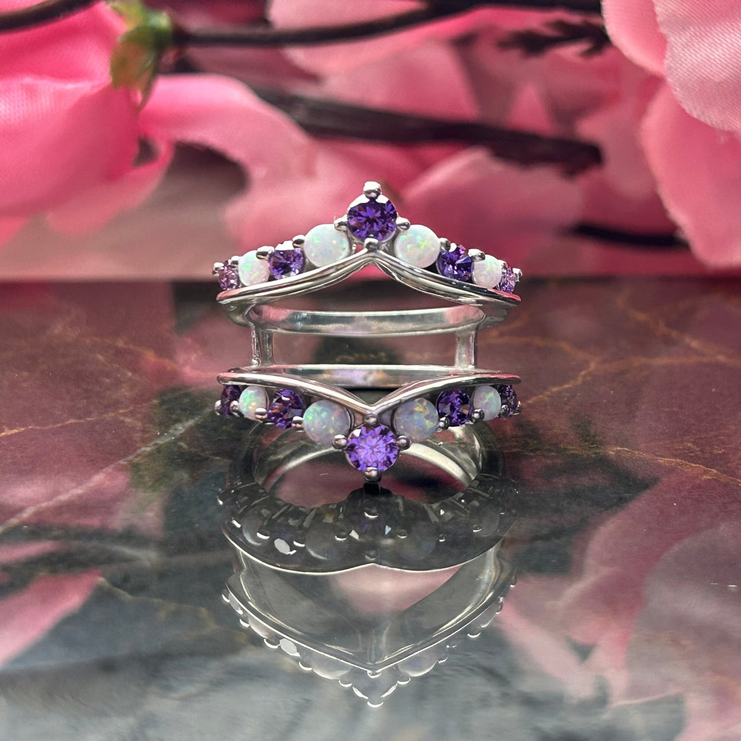 Opal & Amethyst Wedding Ring Enhancer in 925 Sterling Silver