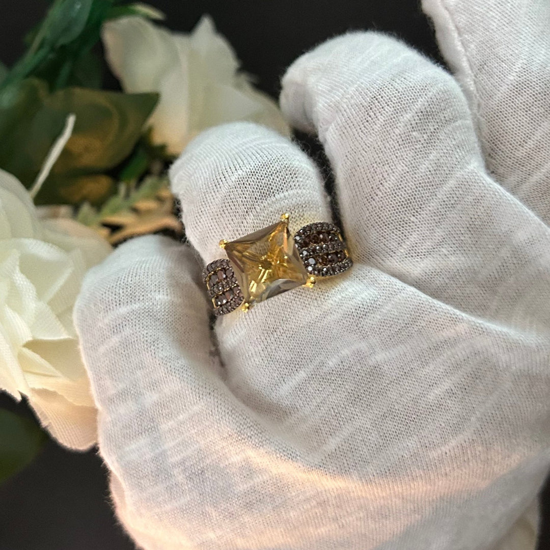 Princess Cut Natural Champagne Wedding Ring 14k Yellow Gold Finish - Statement Ring - Gift For Her