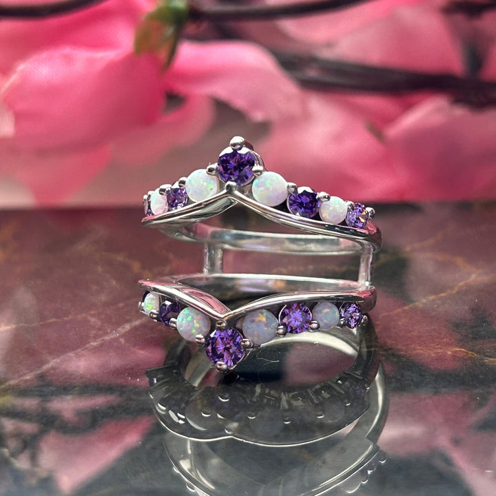 Opal & Amethyst Wedding Ring Enhancer in 925 Sterling Silver