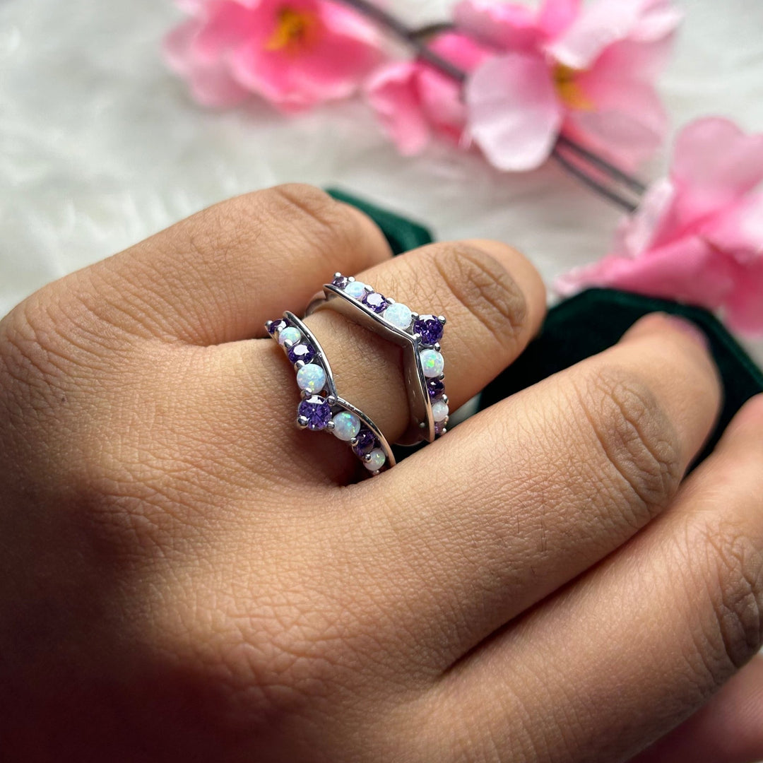 Opal & Amethyst Wedding Ring Enhancer in 925 Sterling Silver