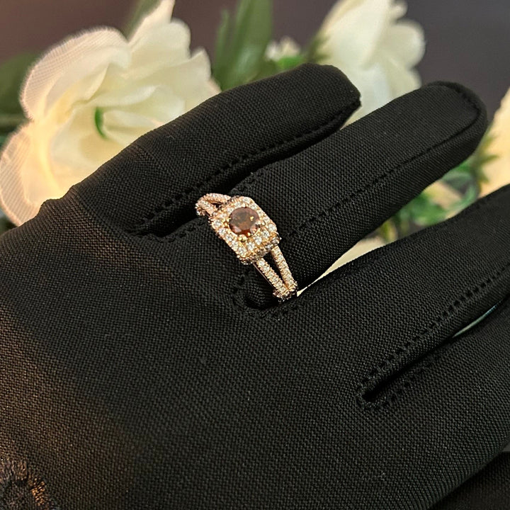 Round Cut Natural Brown Diamond Ring - 14k Rose gold finish Promise Wedding Ring - Anniversary Gift For Her