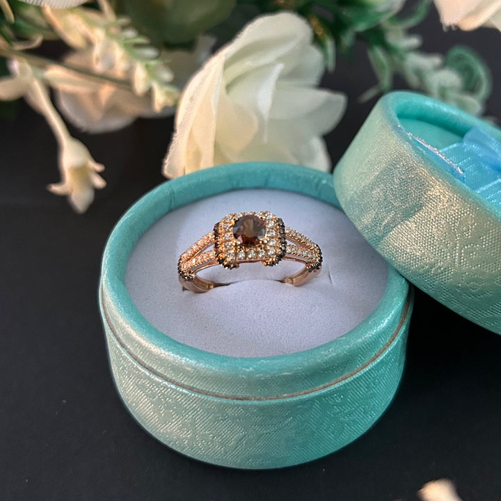 Round Cut Natural Brown Diamond Ring - 14k Rose gold finish Promise Wedding Ring - Anniversary Gift For Her