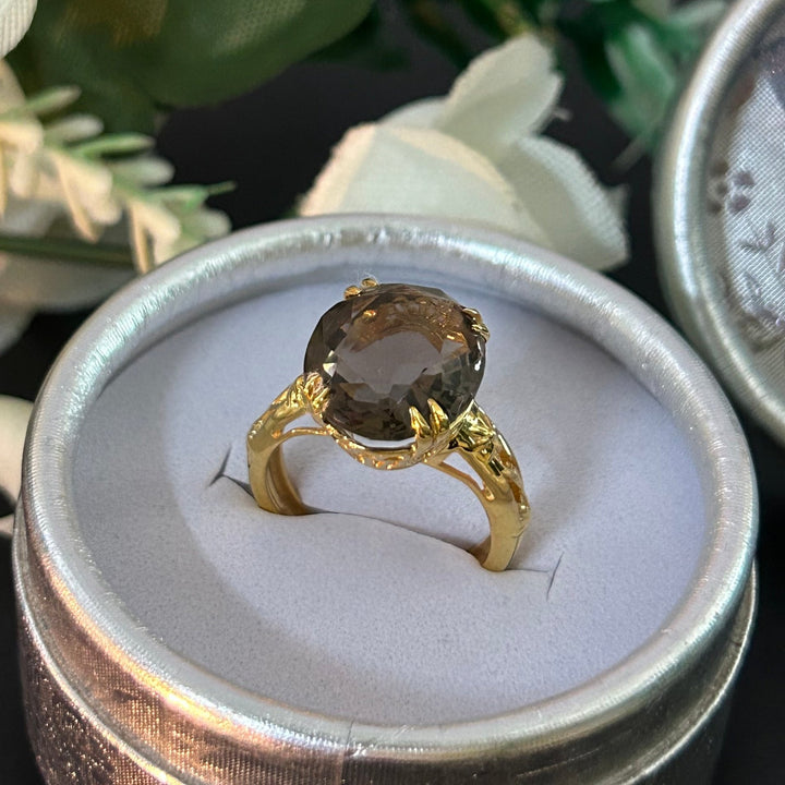 Oval Cut Brown Diamond Vintage Soliatire Ring 14k Yellow Gold Finish - Wedding Solitaire Ring - Gift For Her