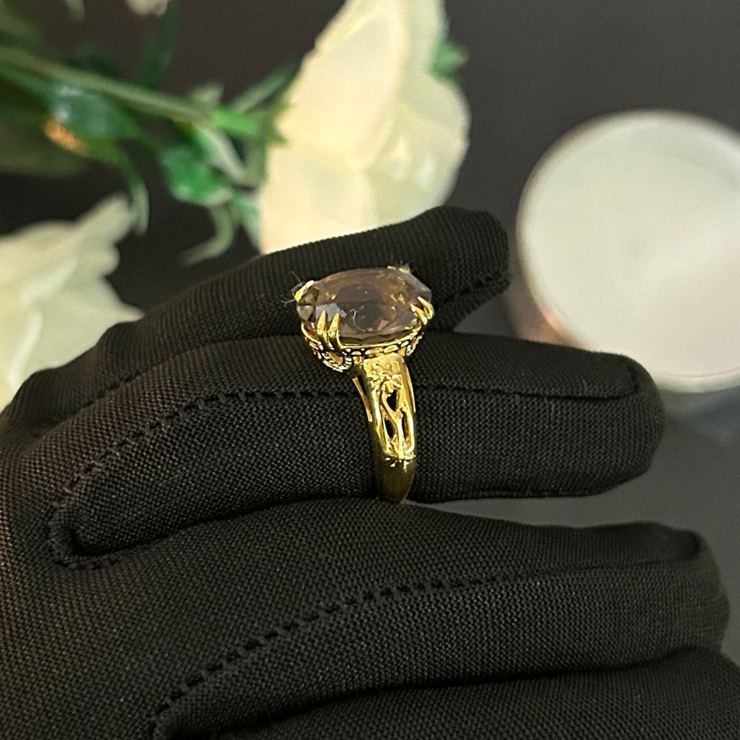 Oval Cut Brown Diamond Vintage Soliatire Ring 14k Yellow Gold Finish - Wedding Solitaire Ring - Gift For Her