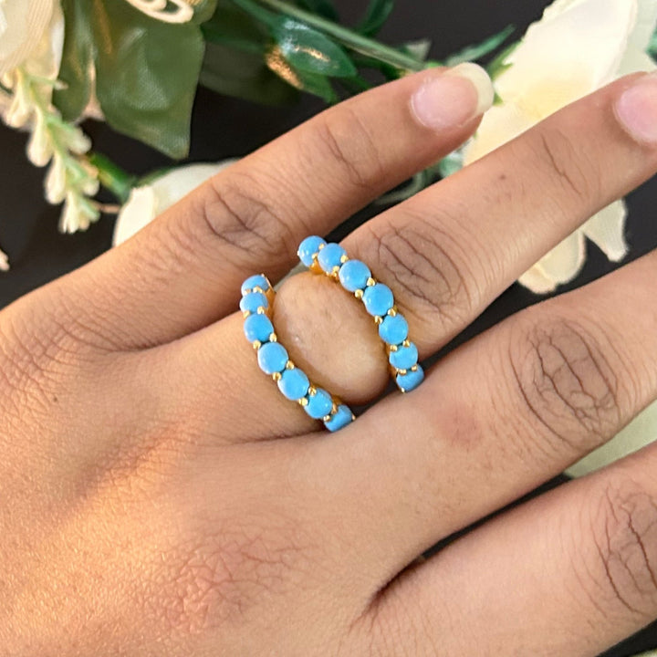 Turquoise Wedding Band Wrap Ring 14k Yellow Gold Matching Band Natural Birthstone Valentine Gift