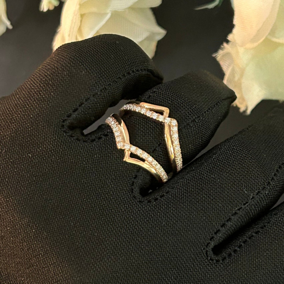 Diamond Wedding Enhancer Ring Gaurd - Chevron Marriage Ring for Bride Unique curved Delicate Stacking Ring jacket