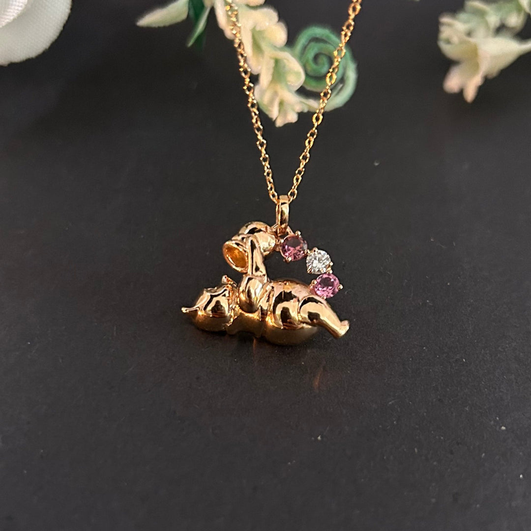 Pink Sapphire & Diamond Classic Winnie The Pooh 14k Rose Gold Charm Necklace - Bear Charm Pooh Jewelry Pendant Necklace