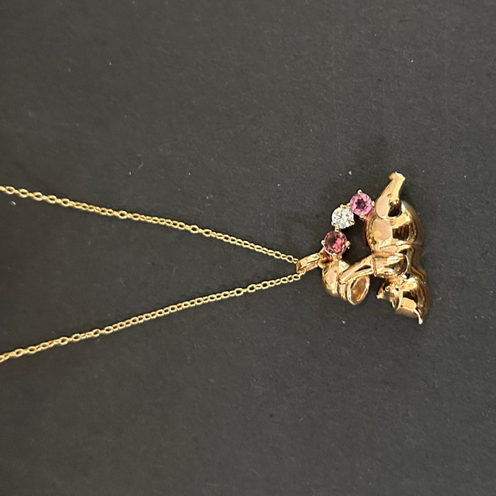 Pink Sapphire & Diamond Classic Winnie The Pooh 14k Rose Gold Charm Necklace - Bear Charm Pooh Jewelry Pendant Necklace