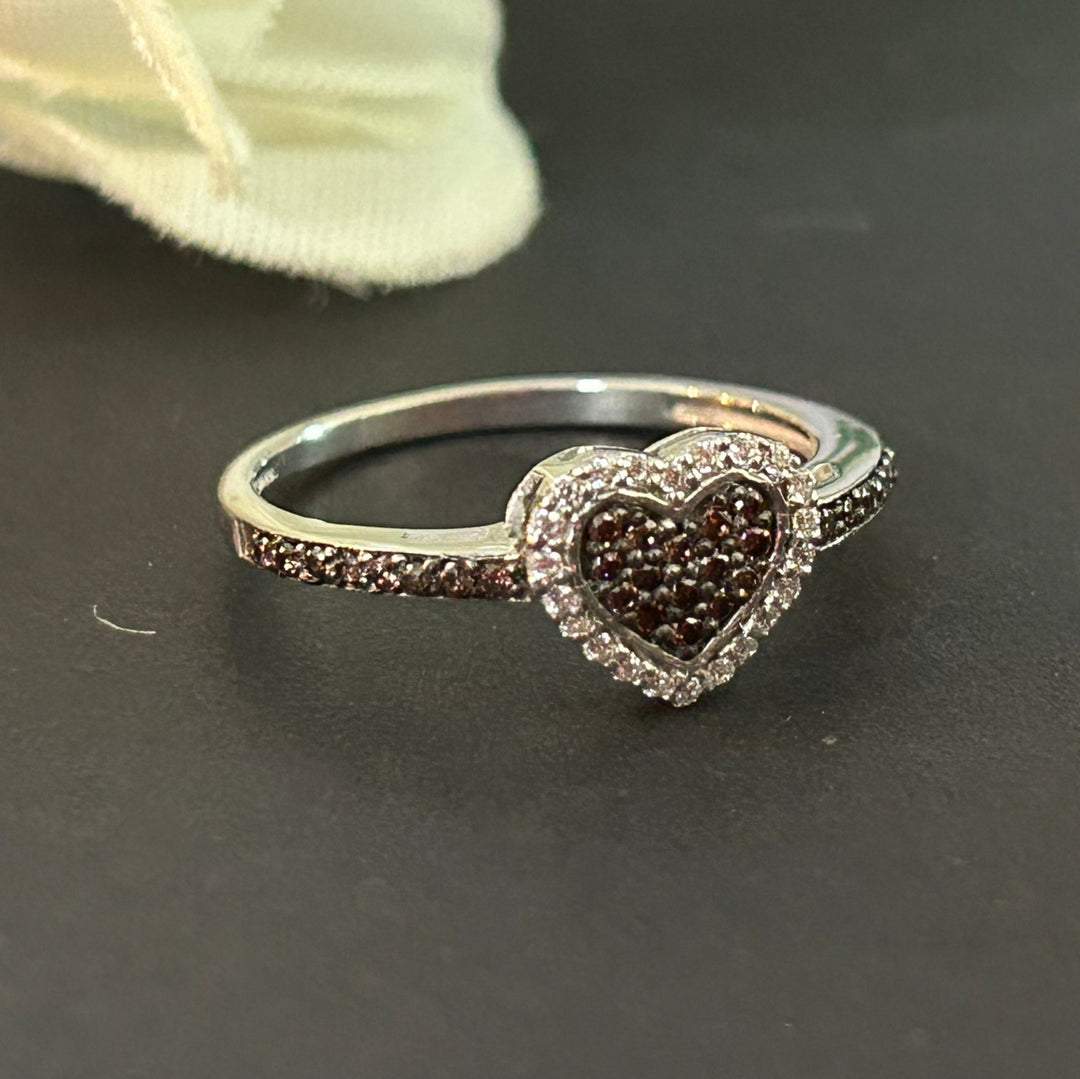 Natural Smoky Quartz Diamonds Heart Shaped Engagement Ring 14K White Gold Finish - Dainty Stacking Ring for Women- Gift For Her