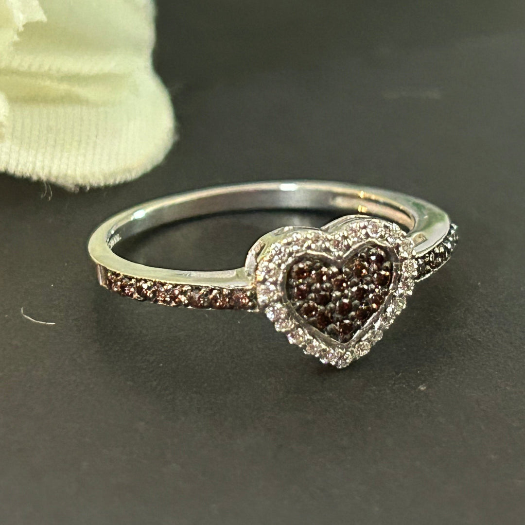 Natural Smoky Quartz Diamonds Heart Shaped Engagement Ring 14K White Gold Finish - Dainty Stacking Ring for Women- Gift For Her