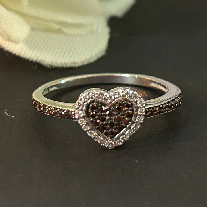 Natural Smoky Quartz Diamonds Heart Shaped Engagement Ring 14K White Gold Finish - Dainty Stacking Ring for Women- Gift For Her