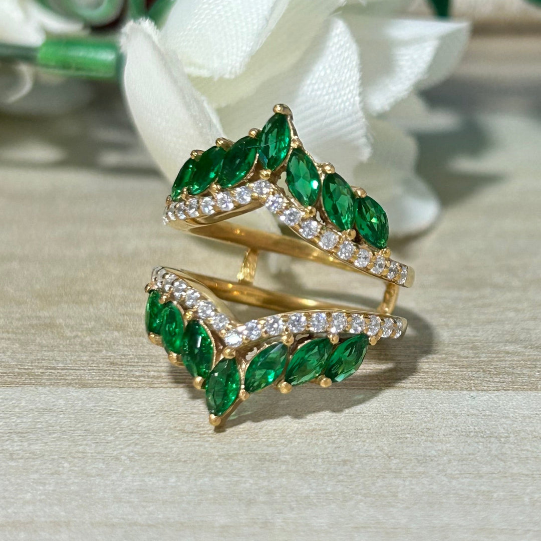 Marquise Cut Emerald Wrap Ring Enhancer in 925 Sterling Silver - Stacking Promise Ring - Gift For Mum