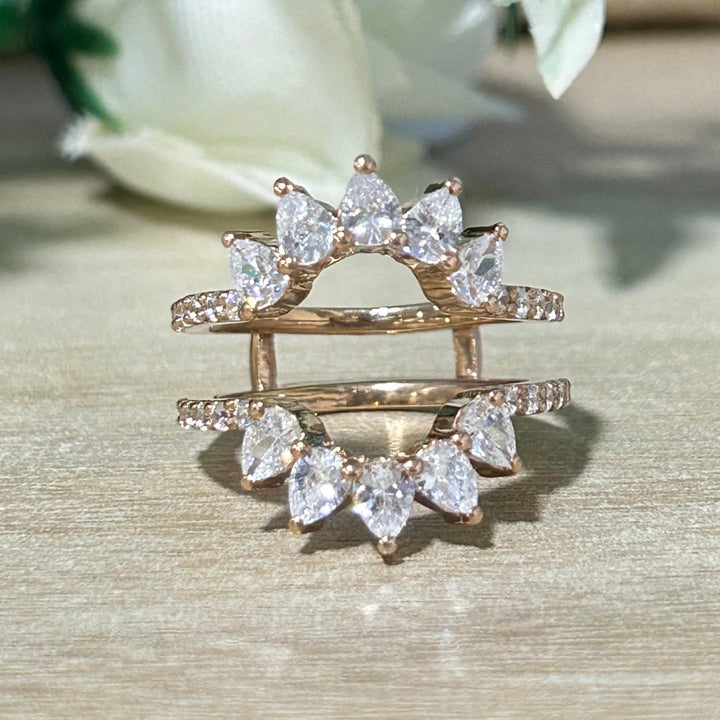 Unique Pear Cut Diamond Wrap ring Guard in 14k Rose Gold Finish - Birthday gift