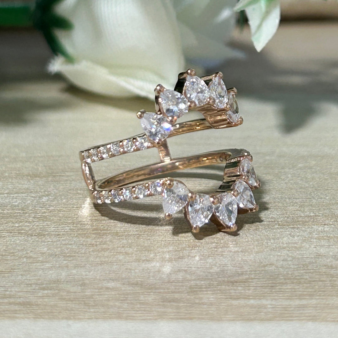 Unique Pear Cut Diamond Wrap ring Guard in 14k Rose Gold Finish - Birthday gift