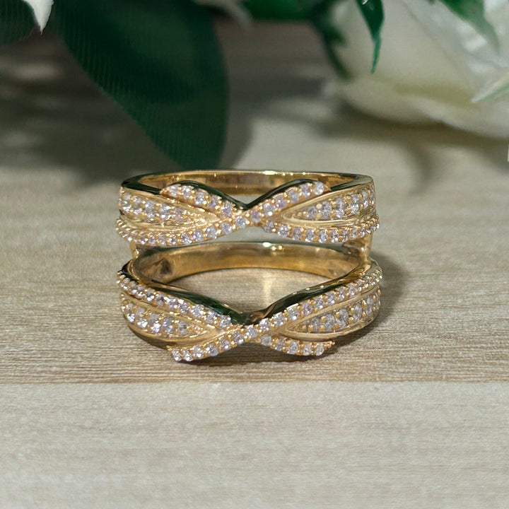 Unique Curved wedding Ring Enhancer 14k Yellow gold Vintage diamond Stacking ring gift for her