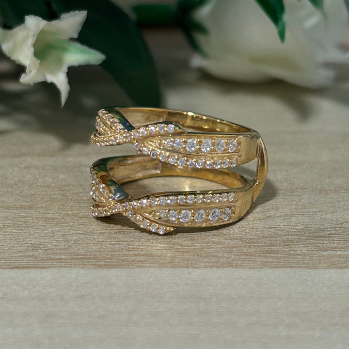 Unique Curved wedding Ring Enhancer 14k Yellow gold Vintage diamond Stacking ring gift for her