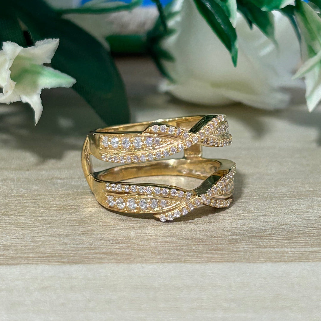 Unique Curved wedding Ring Enhancer 14k Yellow gold Vintage diamond Stacking ring gift for her