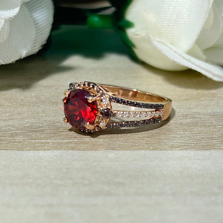 Round cut Ruby Halo Engagement ring 14k Rose Gold Finish Over July Birthstone promise ring - delicate ruby ring