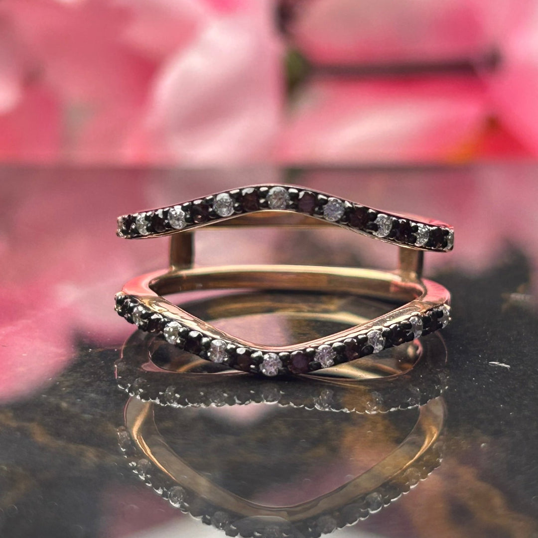 Natural Smoky Quartz Ring Guard 14k Rose Gold Finish - Anniversary Gift - Dainty Ring Jacket - Gift For Her