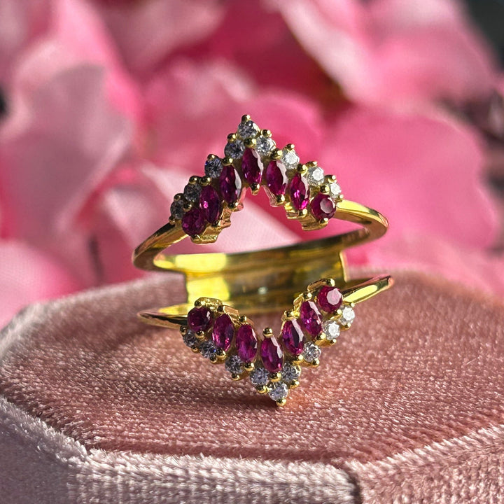 Ruby Wedding Enhancer Wrap Ring 14k Yellow gold over Engagement Ring Jacket - Gift For Mum