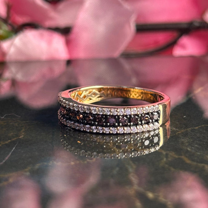 Champagne & White Diamond  Wedding Band Ring 14k Rose Gold Finish - Stacking Delicate band - Gift For Mum