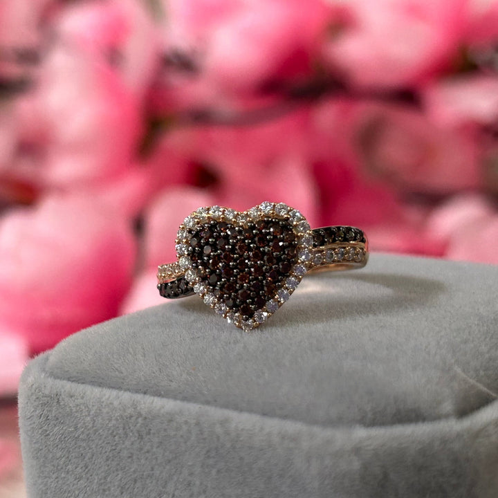 Natural Smoky Quartz Diamonds Heart Shaped Engagement Ring - 14K Rose Gold Vermeil - Gift For Her