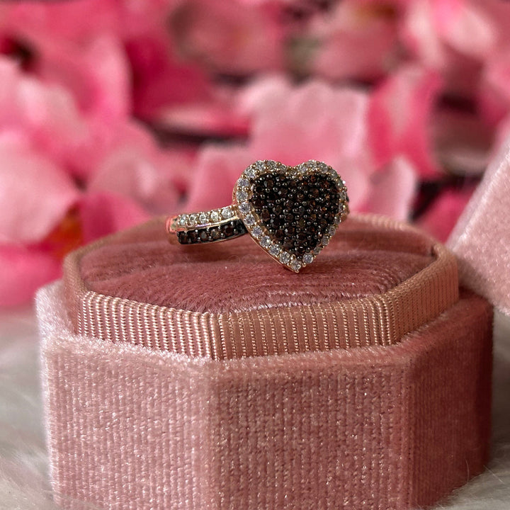 Natural Smoky Quartz Diamonds Heart Shaped Engagement Ring - 14K Rose Gold Vermeil - Gift For Her