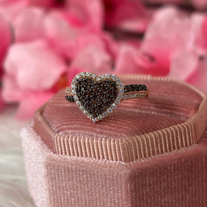 Natural Smoky Quartz Diamonds Heart Shaped Engagement Ring - 14K Rose Gold Vermeil - Gift For Her