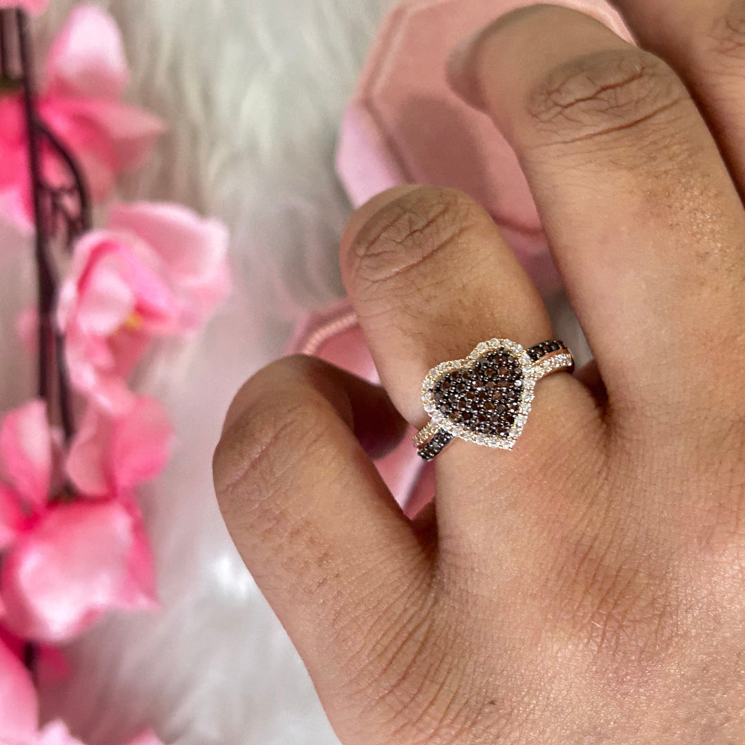 Natural Smoky Quartz Diamonds Heart Shaped Engagement Ring - 14K Rose Gold Vermeil - Gift For Her