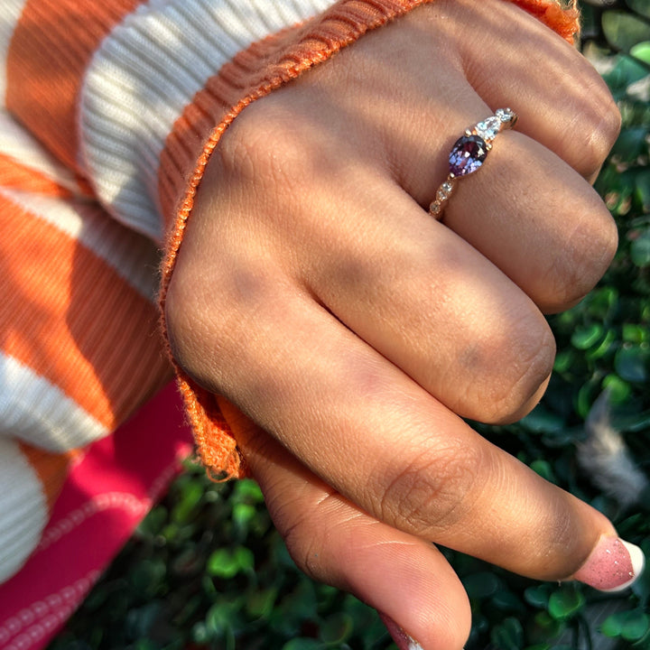 Pear Cut Alexandrite Diamond Ring in 14K Yellow Gold Finish - June Birthstone Promise Ring