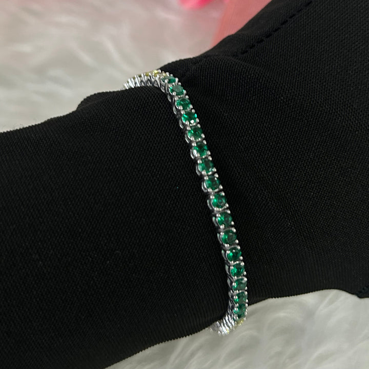 Tennis Bracelet Over Three Gemstones - Emerald & Peridot & Cubic Zircon in 925 Sterling Silver - Bracelets For Womens - Gift For Her - Gift For Womens