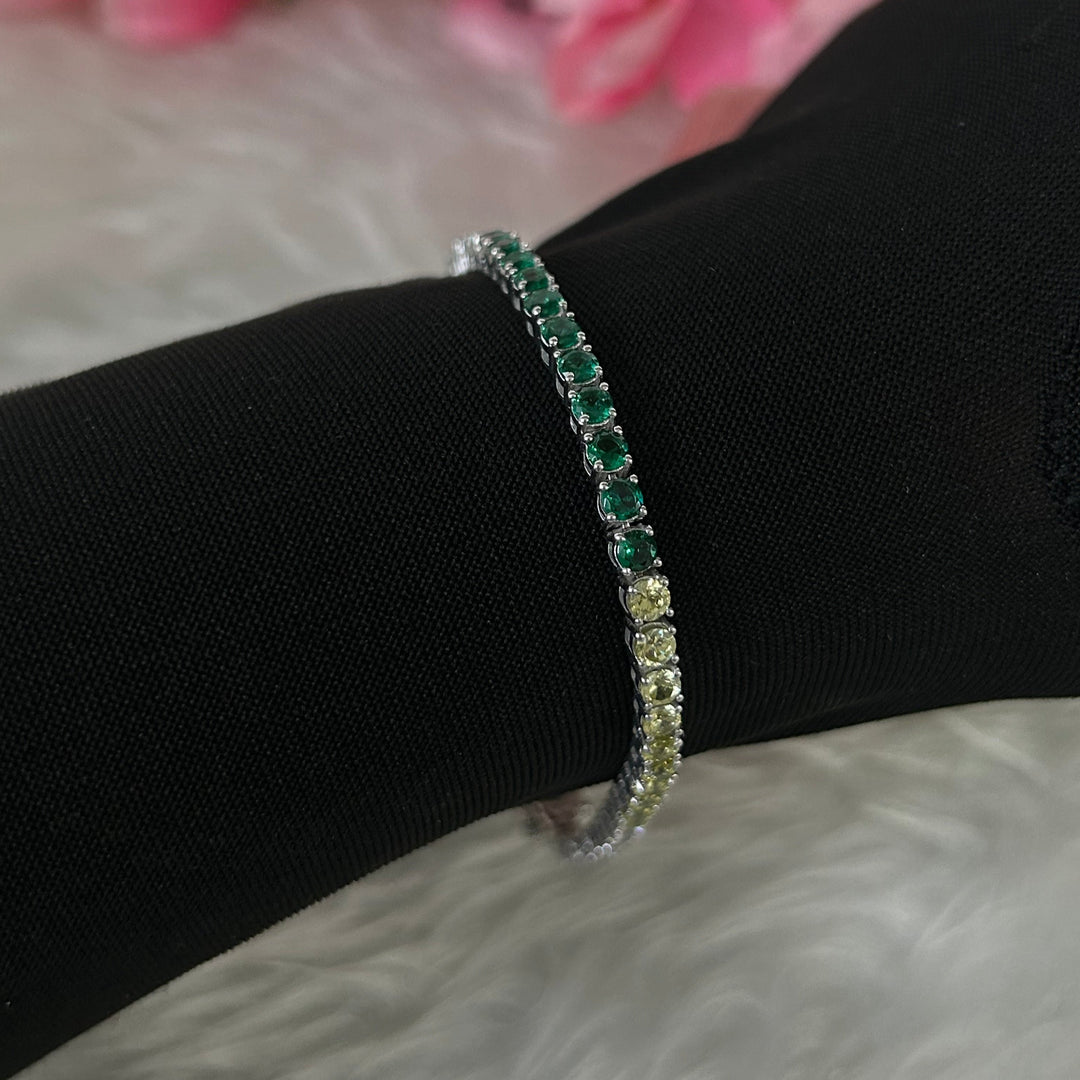 Tennis Bracelet Over Three Gemstones - Emerald & Peridot & Cubic Zircon in 925 Sterling Silver - Bracelets For Womens - Gift For Her - Gift For Womens