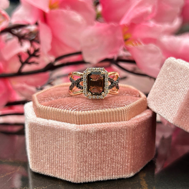 Radiant Cut Natural Smoky Brown Diamond Ring in 14k Yellow Gold Finish - Proposal Ring For Her