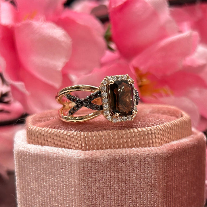 Radiant Cut Natural Smoky Brown Diamond Ring in 14k Yellow Gold Finish - Proposal Ring For Her