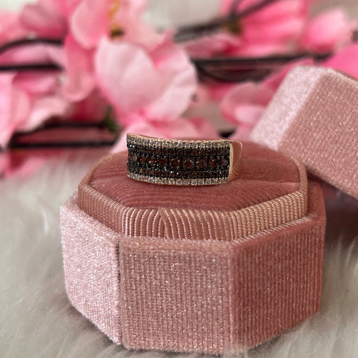 Round Cut Natural Champagne Diamond Band Ring - 14k Rose Gold Finish - Bridal Wedding Ring
