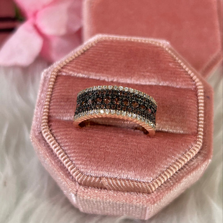 Round Cut Natural Champagne Diamond Band Ring - 14k Rose Gold Finish - Bridal Wedding Ring