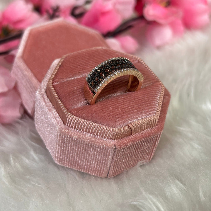 Round Cut Natural Champagne Diamond Band Ring - 14k Rose Gold Finish - Bridal Wedding Ring