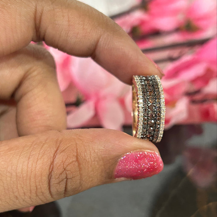 Round Cut Natural Champagne Diamond Band Ring - 14k Rose Gold Finish - Bridal Wedding Ring