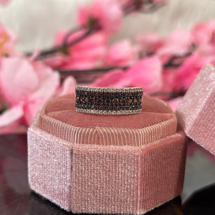 Round Cut Natural Champagne Diamond Band Ring - 14k Rose Gold Finish - Bridal Wedding Ring