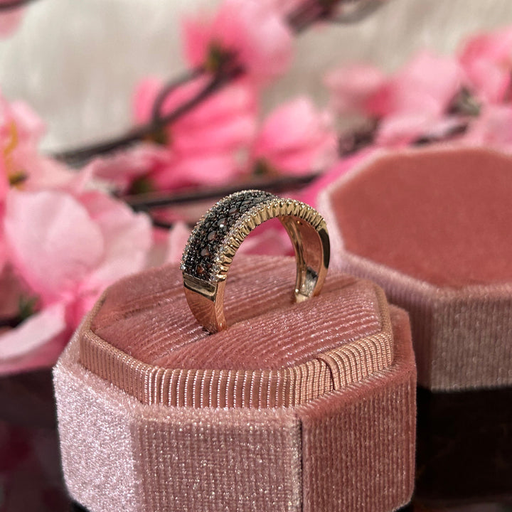 Round Cut Natural Champagne Diamond Band Ring - 14k Rose Gold Finish - Bridal Wedding Ring