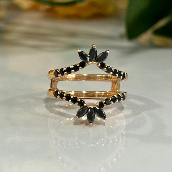 Black Marquise & Round Cut Diamond Wedding Enhancer Wrap Band Ring - 925 sterling silver - Engagement Gift