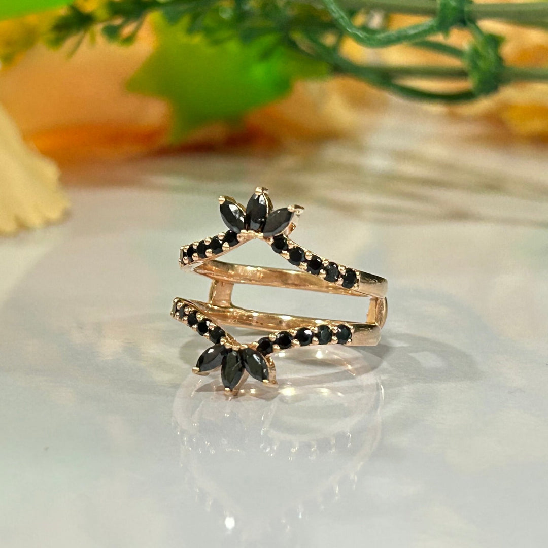 Black Marquise & Round Cut Diamond Wedding Enhancer Wrap Band Ring - 925 sterling silver - Engagement Gift