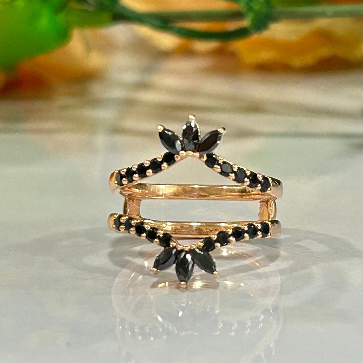 Black Marquise & Round Cut Diamond Wedding Enhancer Wrap Band Ring - 925 sterling silver - Engagement Gift