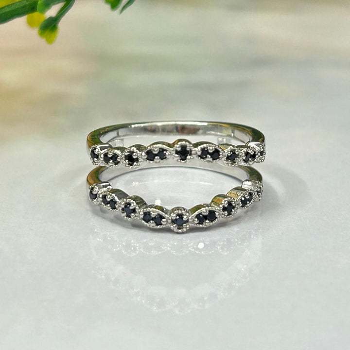 Black diamond Wedding Enhancer Band Ringin 925 Sterling Silver For Engagement Ring - Birthday Gift For Her