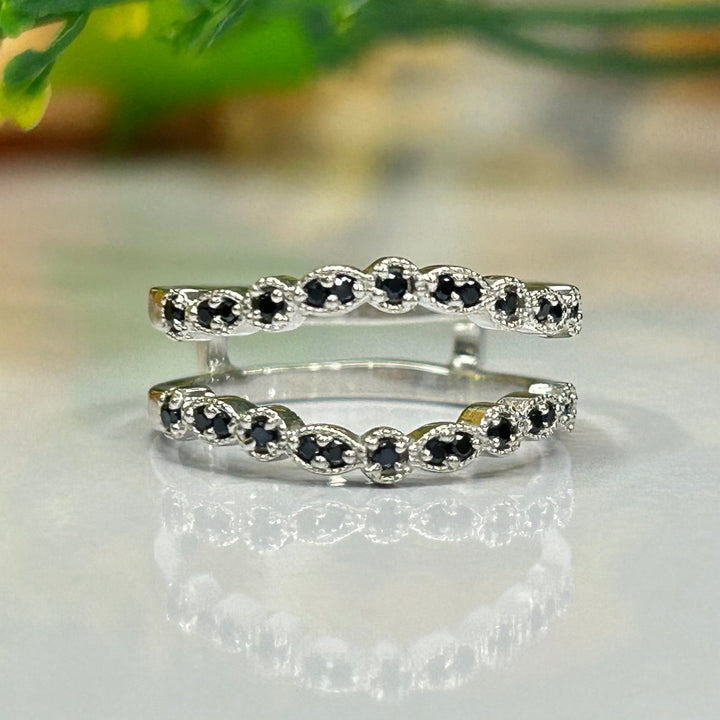 Black diamond Wedding Enhancer Band Ringin 925 Sterling Silver For Engagement Ring - Birthday Gift For Her