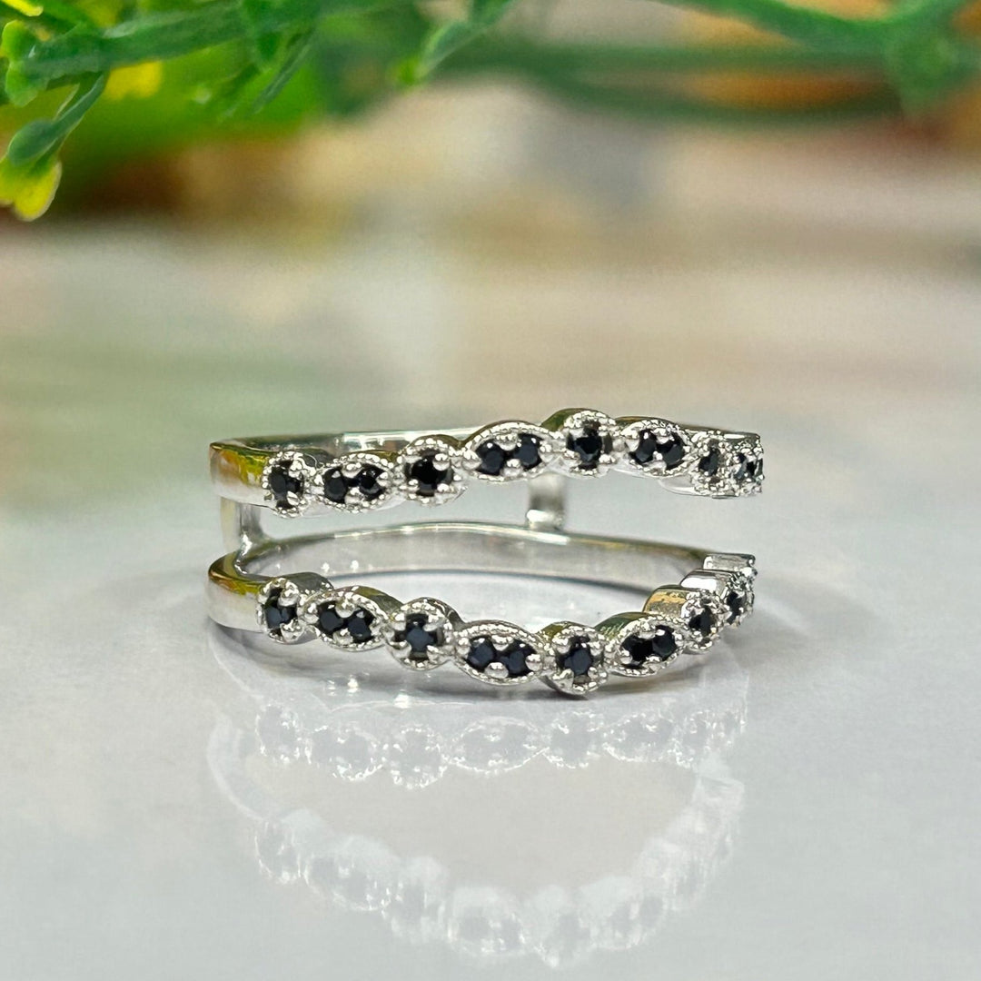 Black diamond Wedding Enhancer Band Ringin 925 Sterling Silver For Engagement Ring - Birthday Gift For Her