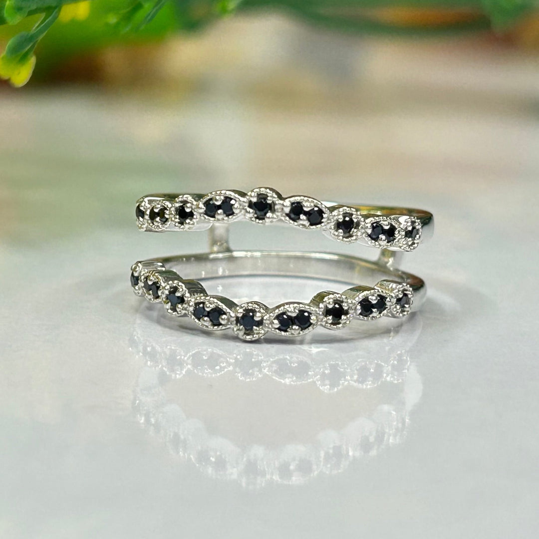 Black diamond Wedding Enhancer Band Ringin 925 Sterling Silver For Engagement Ring - Birthday Gift For Her