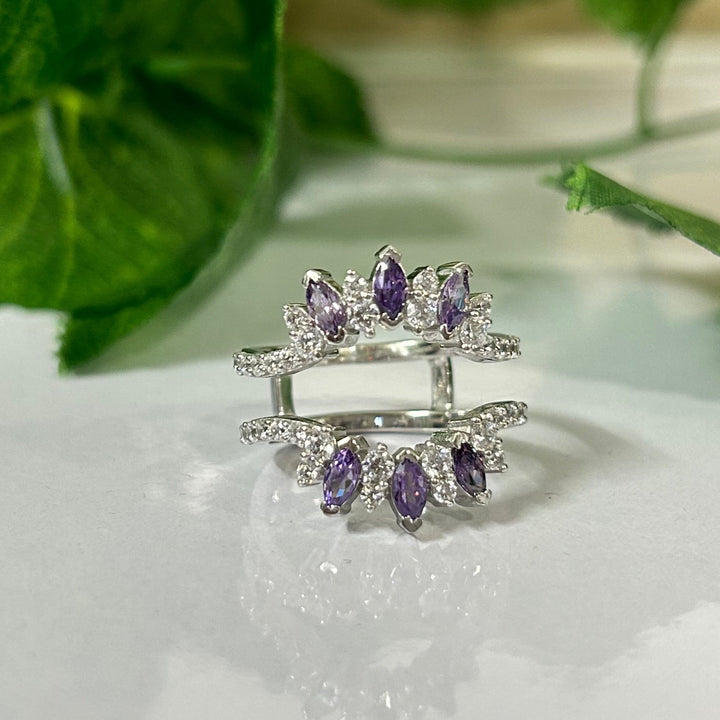 Amethyst Marquise Cut & Diamond Enhancer Wedding ring Guard 14k White Gold Finish - Christmas Special Gift