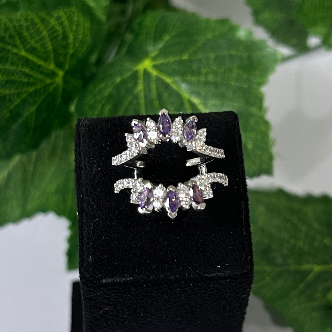 Amethyst Marquise Cut & Diamond Enhancer Wedding ring Guard 14k White Gold Finish - Christmas Special Gift