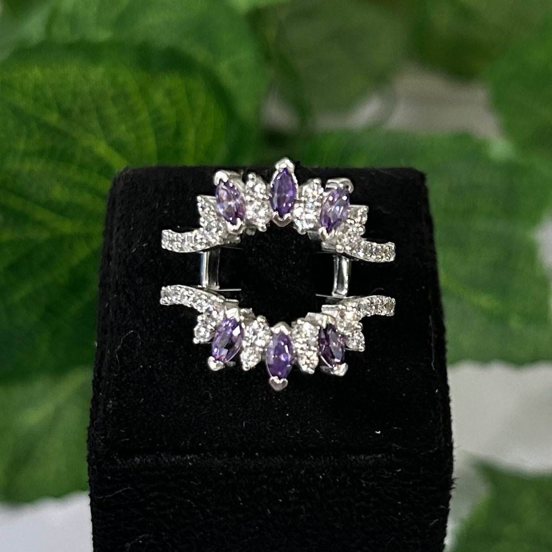 Amethyst Marquise Cut & Diamond Enhancer Wedding ring Guard 14k White Gold Finish - Christmas Special Gift